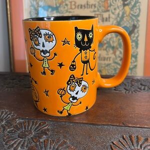 Halloween Mug Cats Pumpkin Guy Skelton Lady whimsical Halloween mug